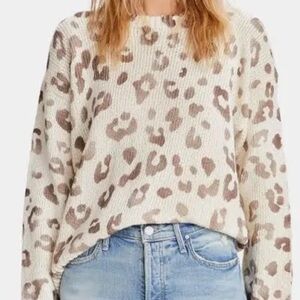 MOTHER Sweater Crew Neck The Jump Look the Part Cream Brown Animal Print Small